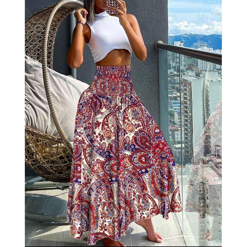 

Women s Fashion Floral Print Skirt Casual High Waist Loose Long Skirts For Women Boho Holiday Beach Party Womens Clothing Summer XL