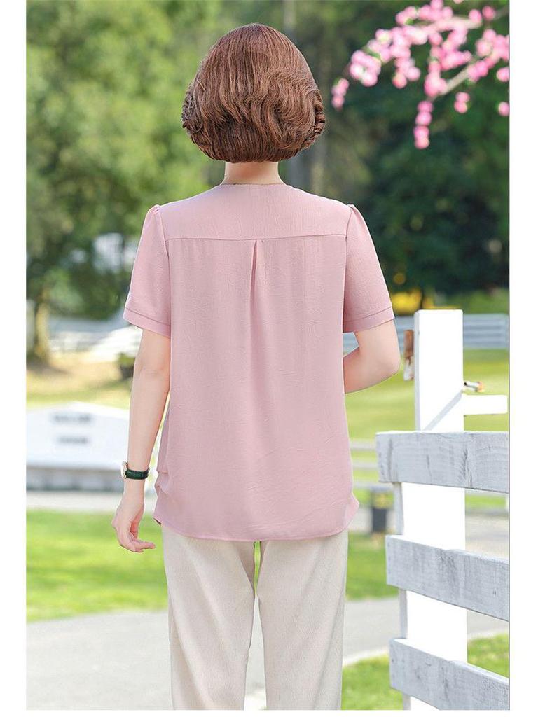 Mom's Stylish Summer Two-Piece Set: Chiffon Top & Short Sleeve T-Shirt for Middle-Aged Women