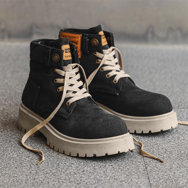 Breathable Men s Casual Boots Fashion Denim Cloth Short Boots Retro Work Boots Platform Men Ankle Boots Handmade High Top Shoes 39 4883₽