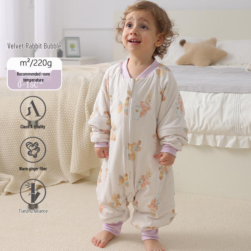 Xuanmu Baby Winter Quilted Sleeping Bag 220g - Ginger, Warm, and Footed for Infants and Toddlers.