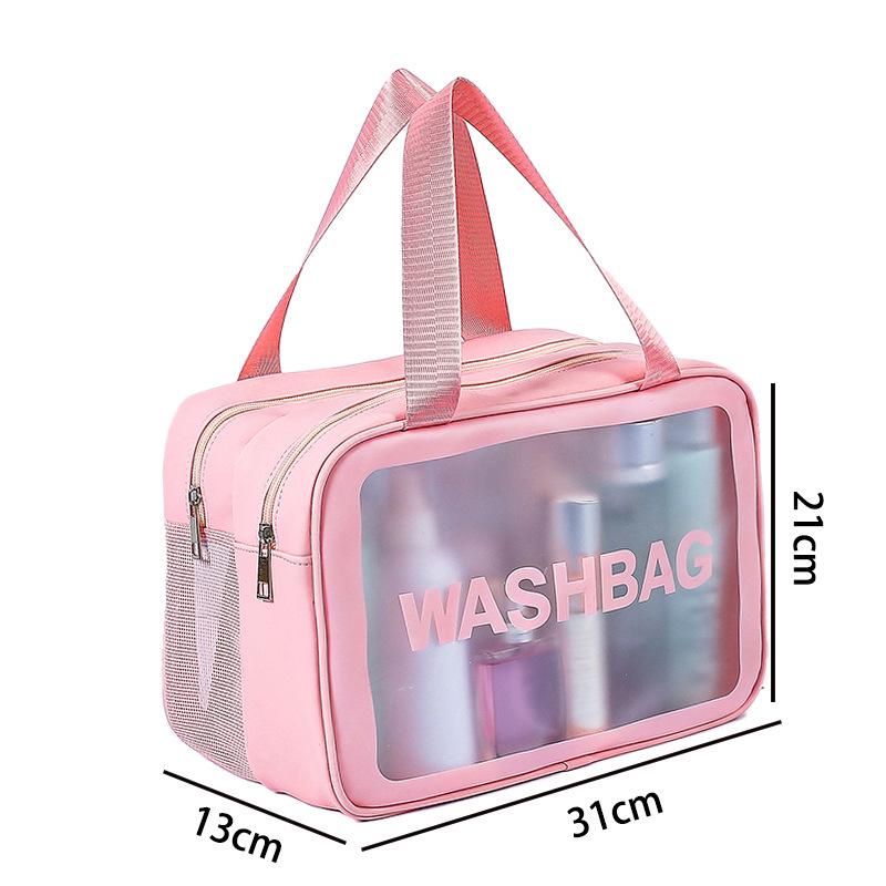 Large Portable Transparent PVC Toiletry Bag - Frosted, High Capacity Travel Storage