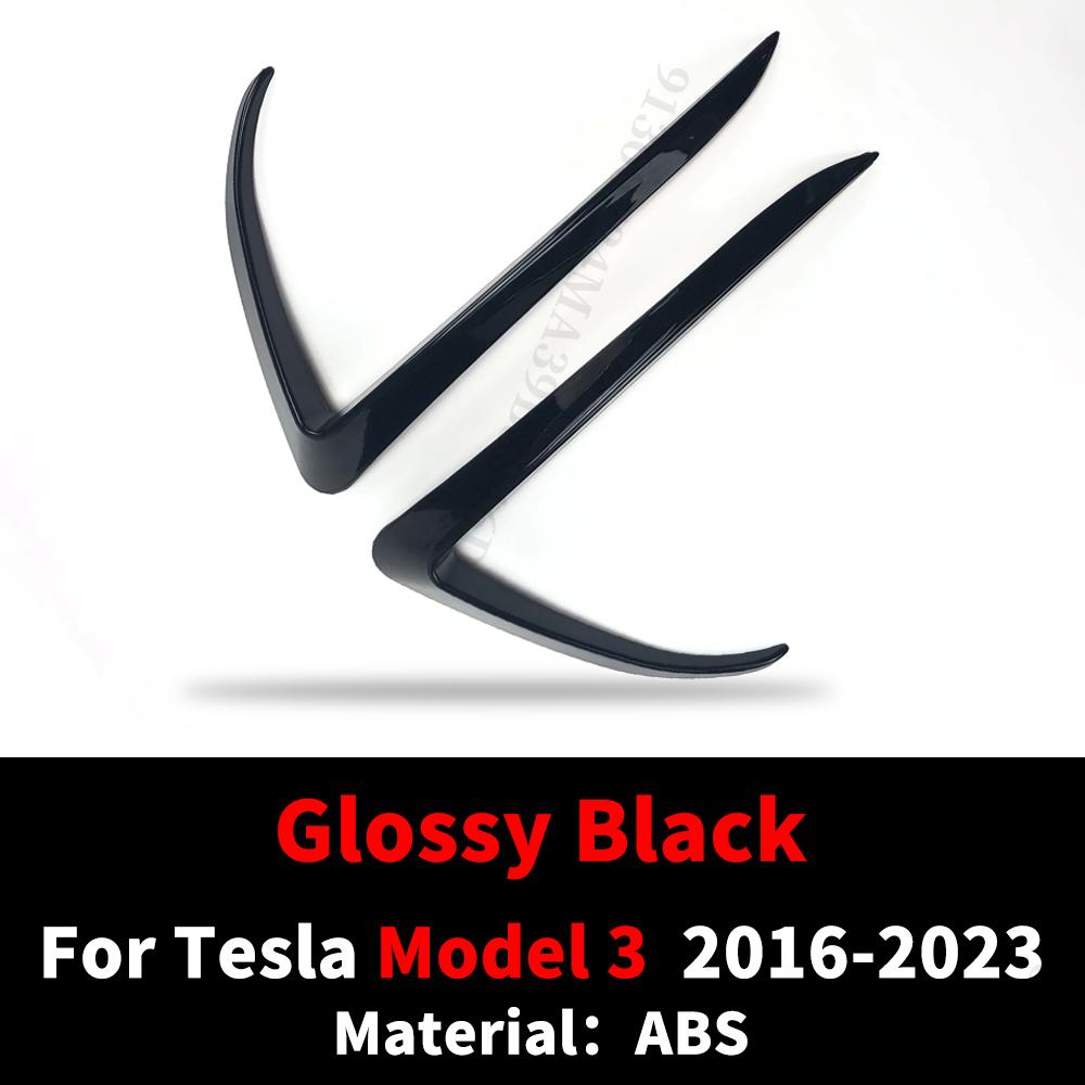 Front Fog Lamp Eyebrow Wind Knife For Tesla Model 3 Y 2016-2023 ABS Glossy Black Fog Lamp Trim Carbon Look Blade Trim Light