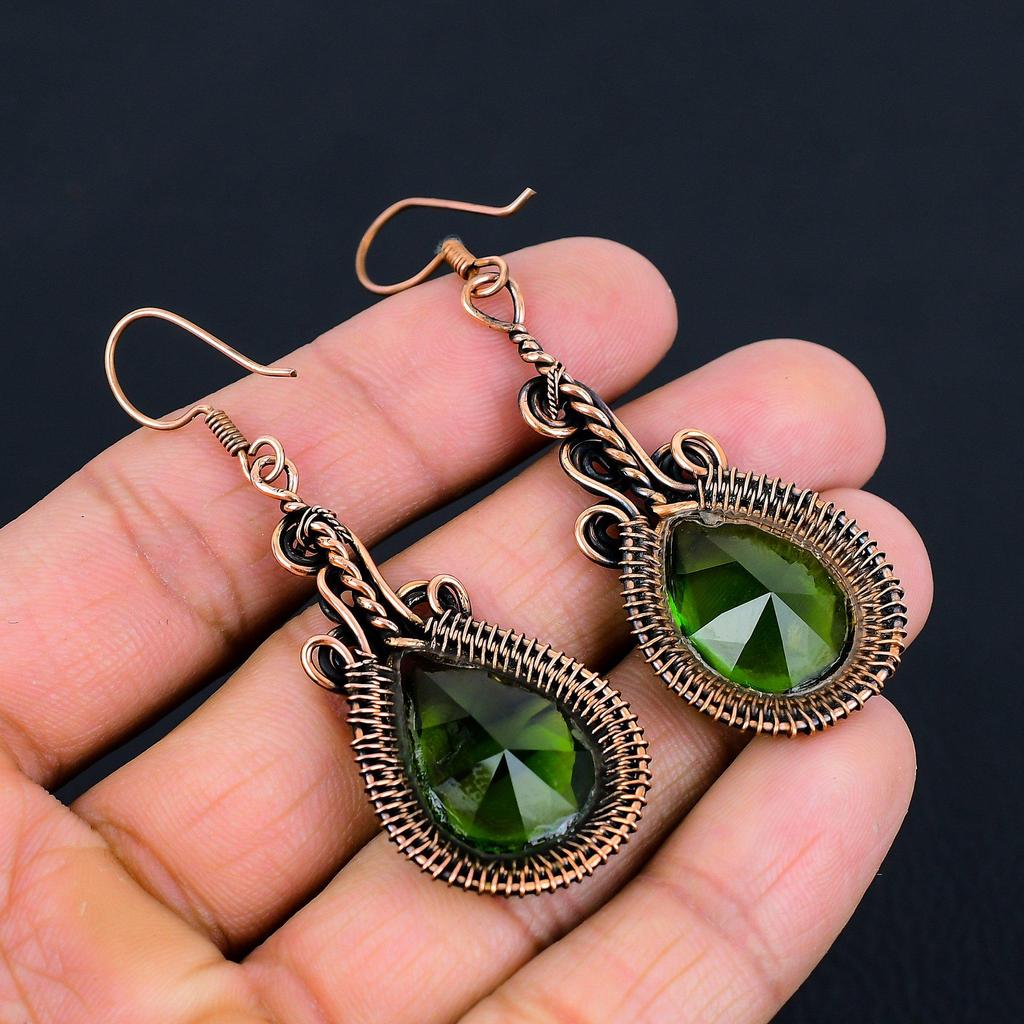 Peridot Gemstone Pure Copper Wire Wrap Handmade Wonderful Jewelry Earrings