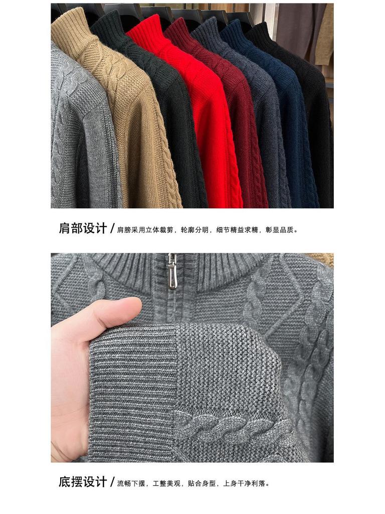 Herren Winter dicker Strick Pullover mit halbem Reißverschluss und Stehkragen
