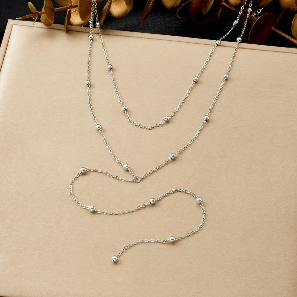 Gold Plated Layered Beaded Ball Chain Necklace