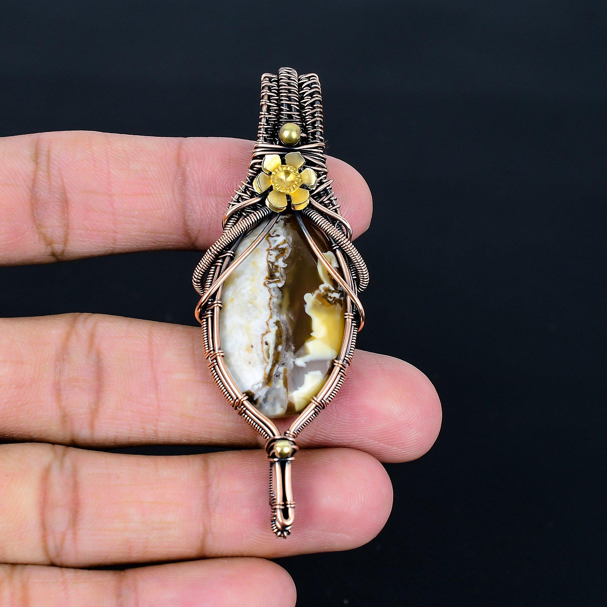 

Indonesian Opal 999 Copper Wire Wrapped Pendant, Handmade Gemstone Jewelry Pendant Gift For Birthday 2.55 Inches