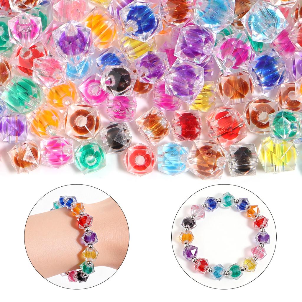 100-200pcs 8/10mm Acrylic Rhombus Beads Colorful Faceted Loose Beads For DIY Jewelry Making Bracelets Phone Chain Accessories