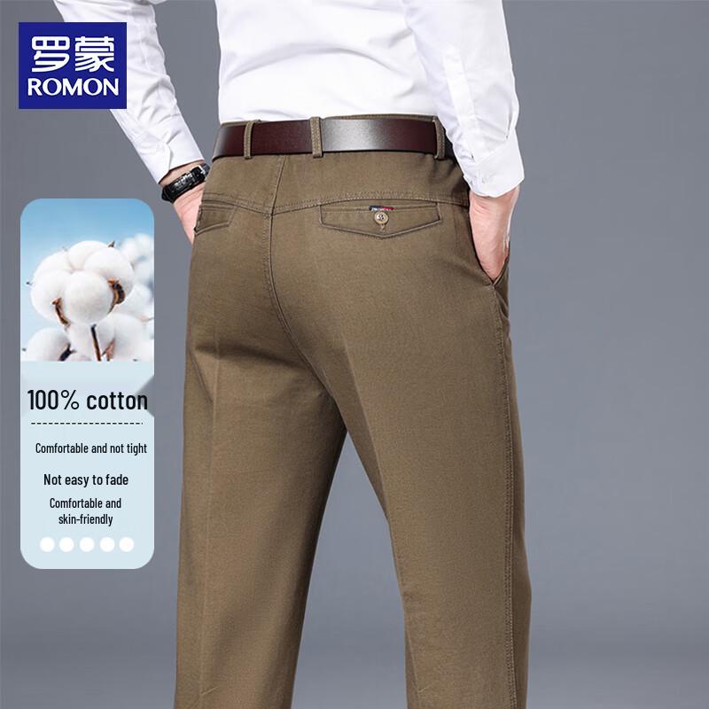 

ROMON Men s Pure Cotton Straight-Leg Casual Pants 29