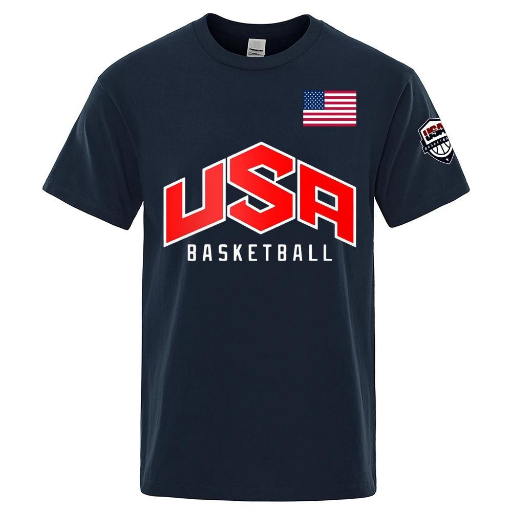 USA Basketballer Printed Street Casual T-Shirts Men Loose Oversize Clothing Breathable Cotton Short Sleeve Fashion Hip Hop Tees