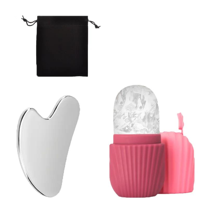 1/3PCS Ice Face Roller Stainless Steel Gua Sha Board Set Facial Massager Face Massage Roller Face Lifting Beauty Skin Care Tools