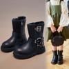 2024 Children Leather Shoes for Girls Autumn Winter New Fashion British Style Soft Bottom Anti-slippery Versatile Short Boots