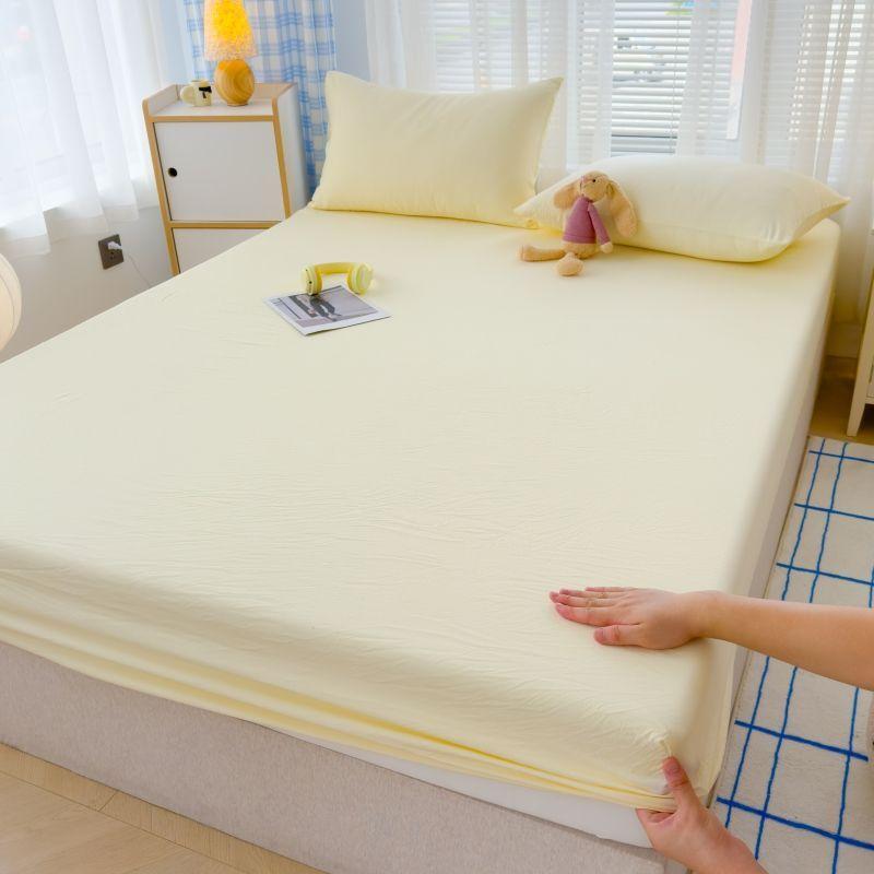 Japanese Style Washed Cotton Checkered Bed Sheet Three Piece Set, Fully Wrapped Bed Sheet, Non Slip Single Piece, Simmons