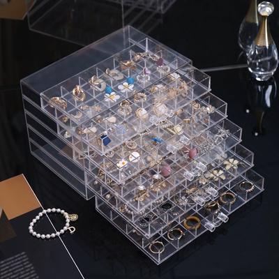1pc Jewelry Drawer Storage Box, Transparent Display Box, Earring, Ring, Necklace Organizing Container with Compartments