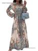 Retro European & American Women's Long Sleeve Spring Dress with Waist-Cinching, Big Hem, and Printed Design.