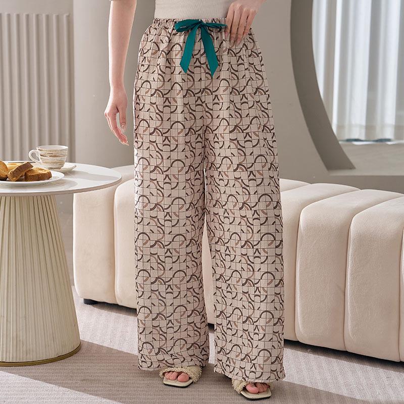 Women's Plus Size Cotton Silk Pajamas - Spring/Summer Lightweight Wide-Leg Pants for Beach, Loose Fit, Can Be Worn Outside