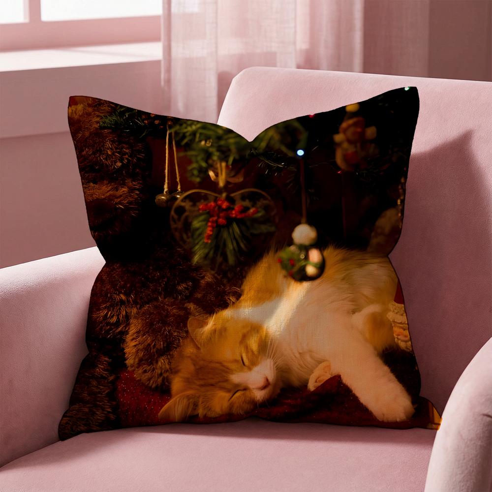 

C-Christmas Cat THEME Cushion Cover Multi-Scene Pillow Cover for Home & Car - Reversible, Soft & Durable for Daily Use 30cmx30cm