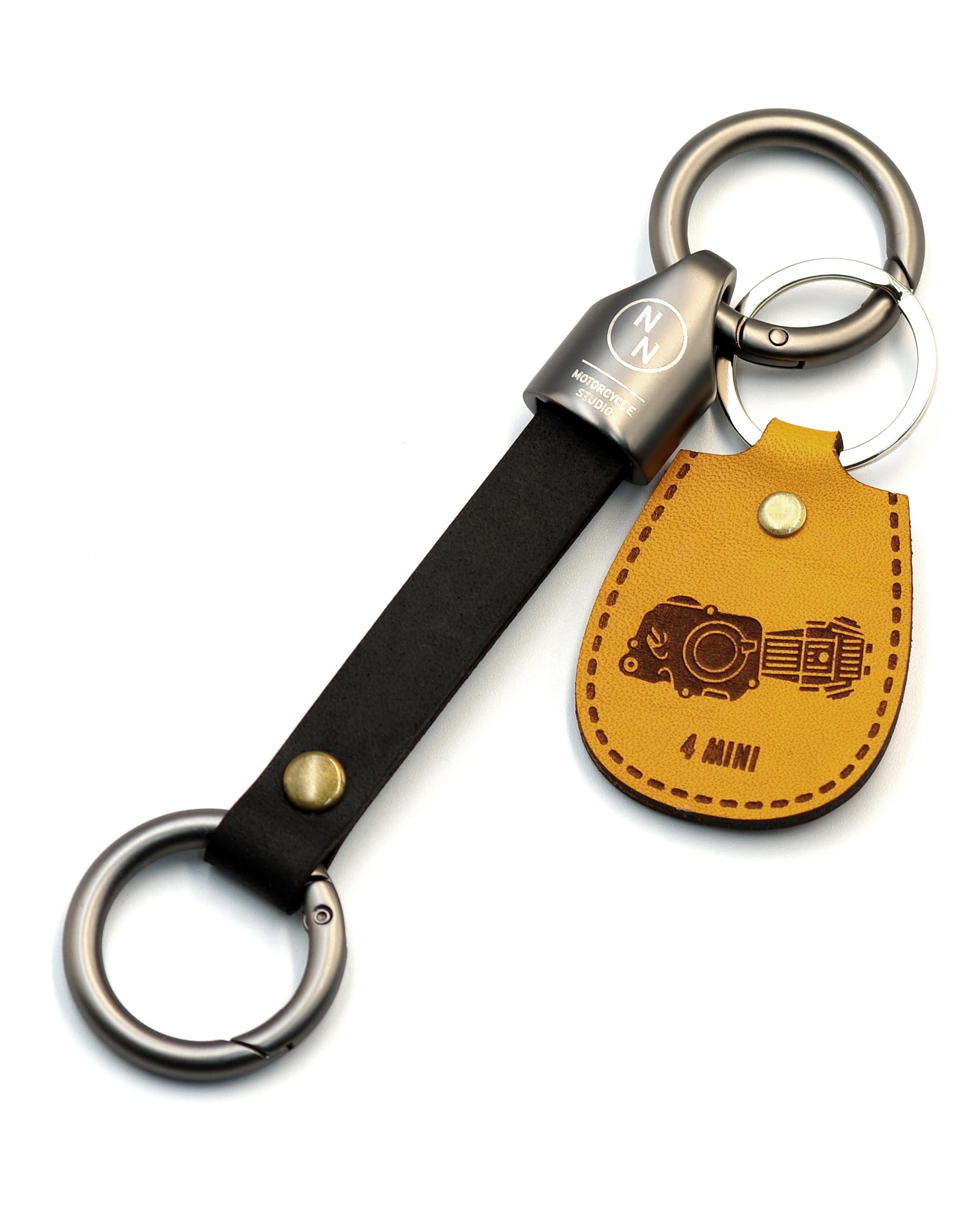 

[NONINA] Italian Leather Key Chain for Motorcycles, Heavy Duty Ring, Simple, Motorcycle Key Ring, Braun