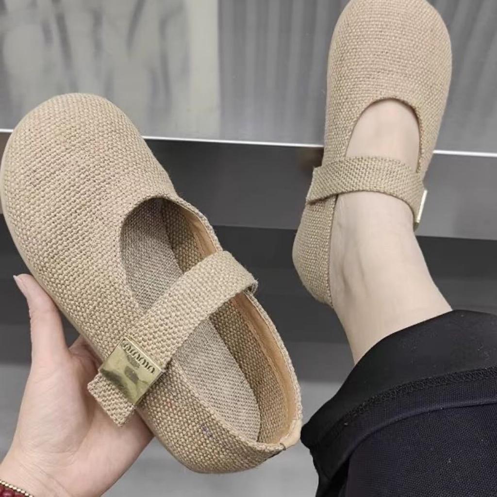 Fashion Linen Slip-On Women's Flats Comfortable Breathable Soft Bot Round Toe Single Strap Lazy Shoes Spring Summer Drop Shipping
