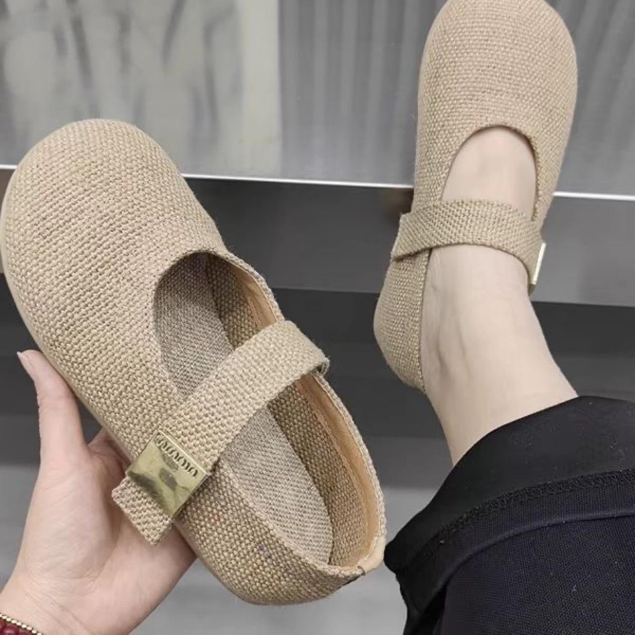 

Модные льняные слипоны женские балетки удобные дышащие мягкие подошва круглый носок одинарный ремешок ленивые туфли весна лето дропшиппинг 35 абрикосовый