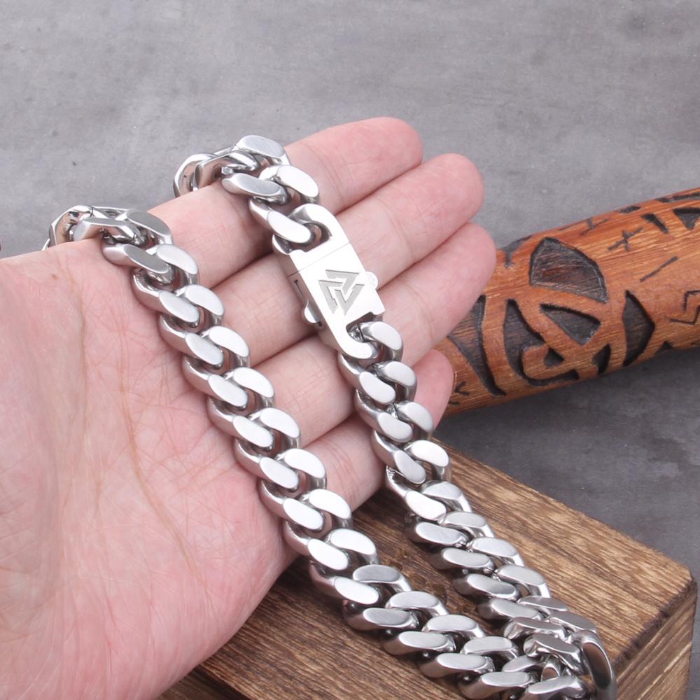 Wikinger Guss Kubanische Kette Herren Dünnes Edelstahl Armband und Halskette Polierte Kette Vierseitig geschliffen Geschenk für Freund