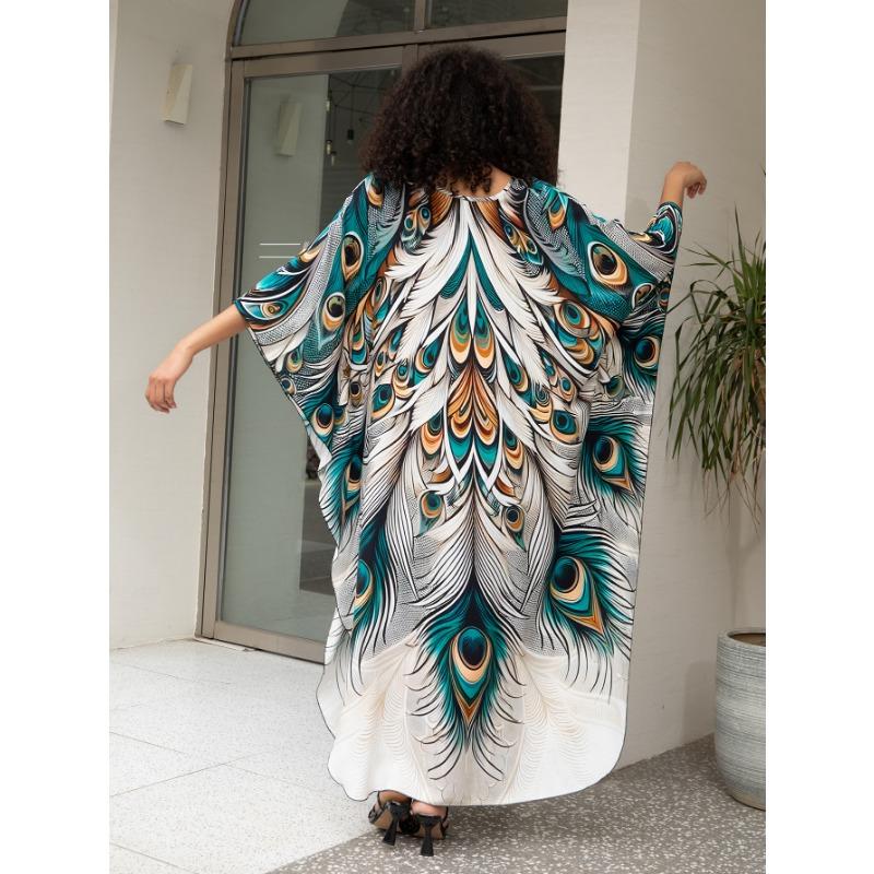 Damenmode Frühling Herbst Farbblockdruck Langarm V-Ausschnitt Lockere Taille Lässige Kleider