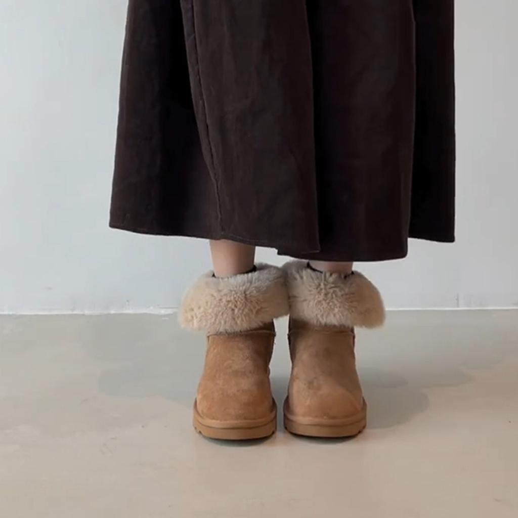 Stilvolle vielseitige Schneestiefel mit dicker Sohle Damen Retro Wildleder Gürtelschnalle Zwei dicke Samt Thermobaumwollstiefel