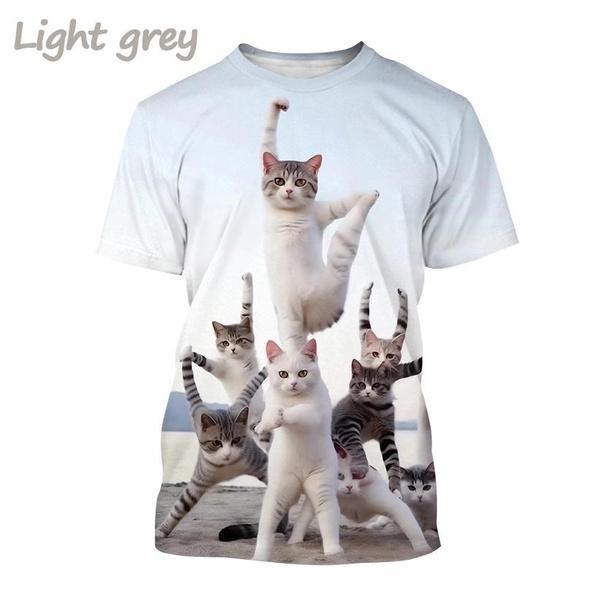 Funny Cute Cat 3D Printing T-Shirt Animal Creative Personality Interesting Street Round Neck Short Sleeve Tees Tops