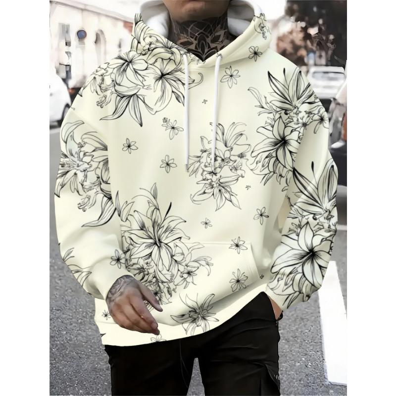 Men's Oversized 3D Print Flower Hoodie Streetwear Pullover Hooded Sweatshirt Scenery Motif Casual Fashion