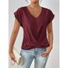 Autumn new products women's lightweight breathable V-neck T-shirt elegant knotted loose short-sleeved top women