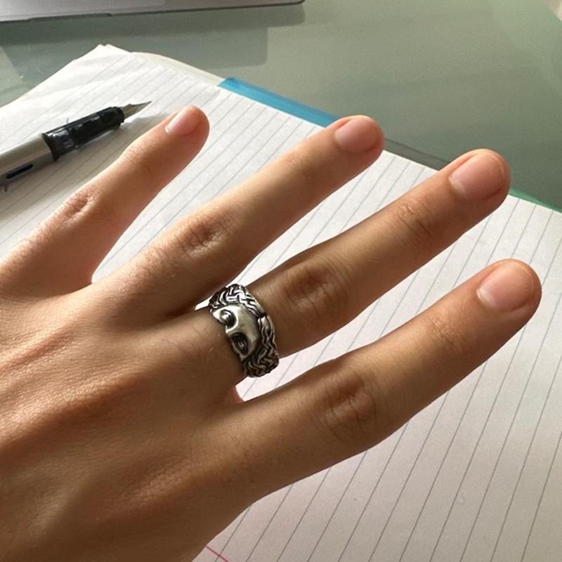 Anillos Para Hombre Anillo Creativo Máscara de Venus, Retro Plata Tailandesa en Relieve Con Anillo de Apertura Ajustable Regalo de Confesión