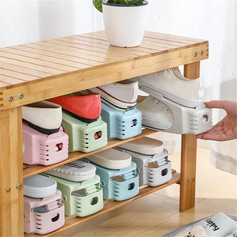 1Pcs Double Shelf Space Savers White Shoe Rack Cabinets Shoe Rack Storage Organizer Plastic Adjustable Shoes Warderobe Bedroom
