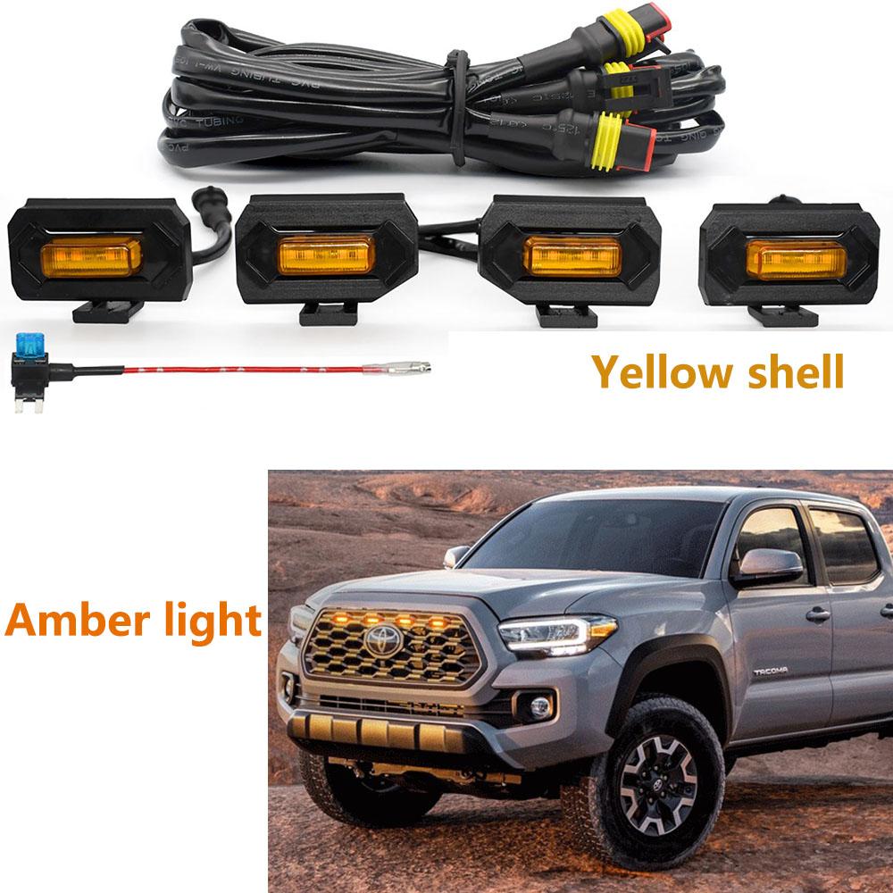 4 in1 Grille Lights For Toyota Tacoma 2020 2021 Car LED Strobe Light Warning Daytime Running Lamp For Tacoma DRL Amber Lights