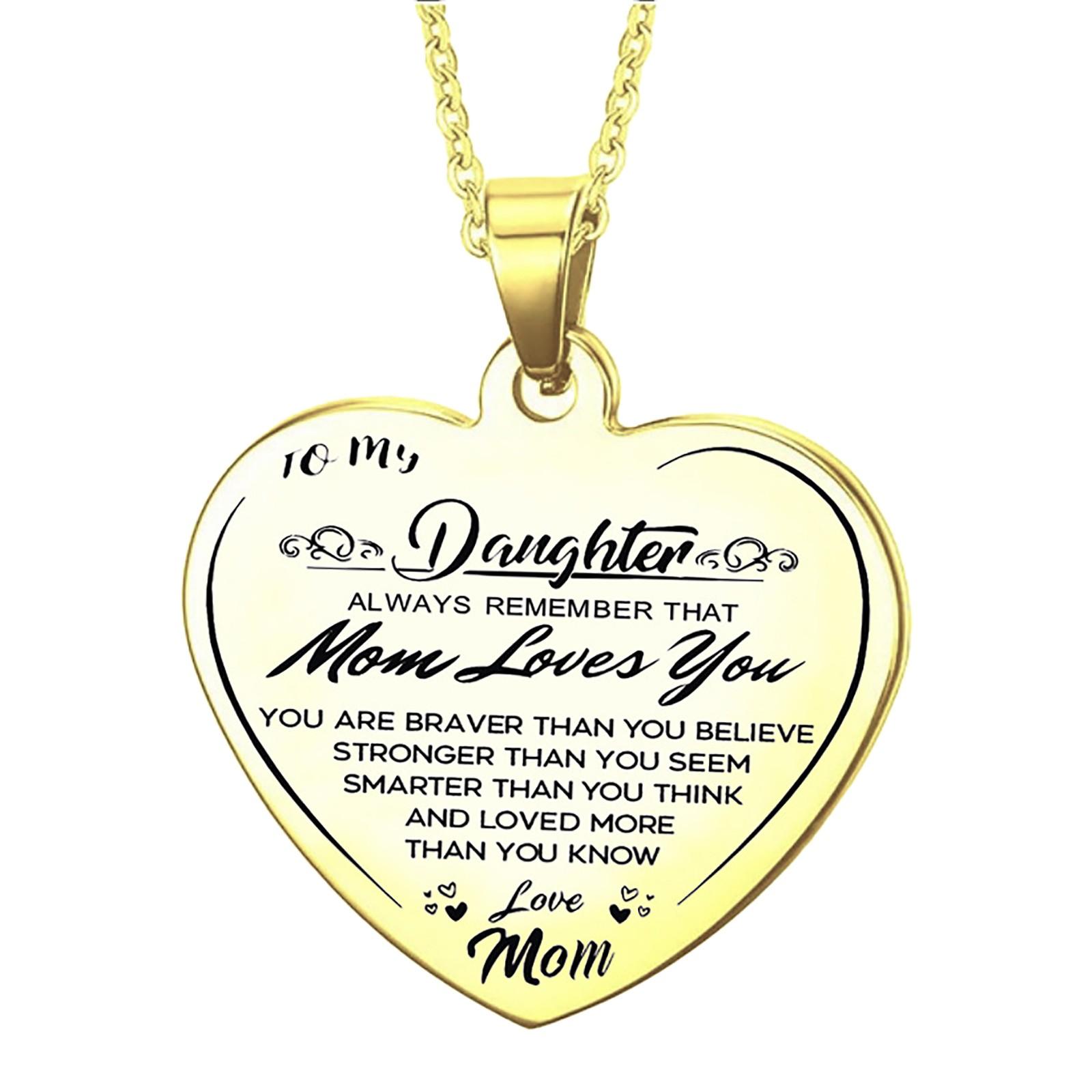 MOM Heart-shaped Engraved Pendant Stainless Steel Necklace