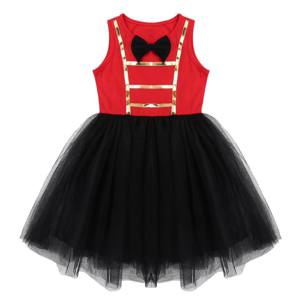 Kids Girls Sleeveless Bowtie Mesh Tutu Dress For Halloween Christmas Cosplay Birthday Party Fancy Dress Up