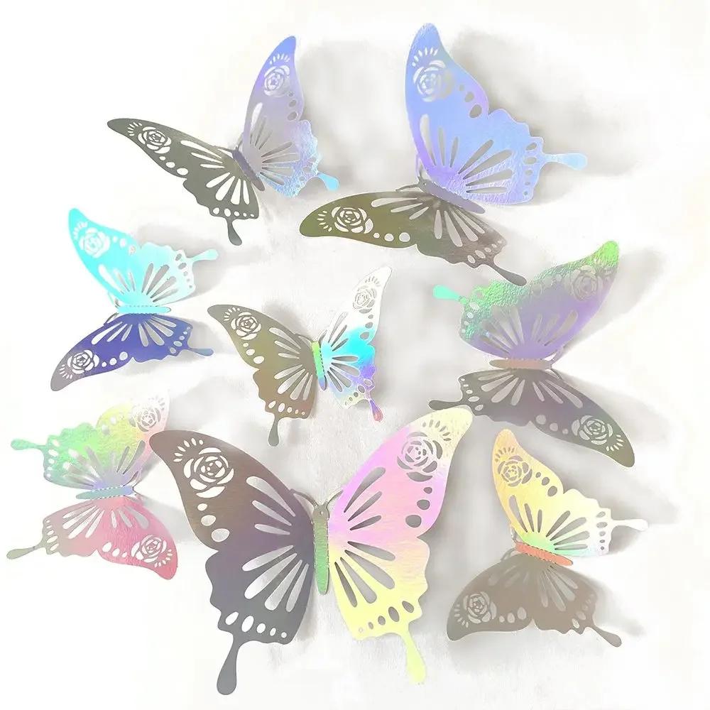12 Peças Adesivos de Parede Borboletas 3D Borboletas Vazadas Decalques Borboletas Decoração de Arte de Parede Para Casamento Festa Decoração de Casa Adesivos