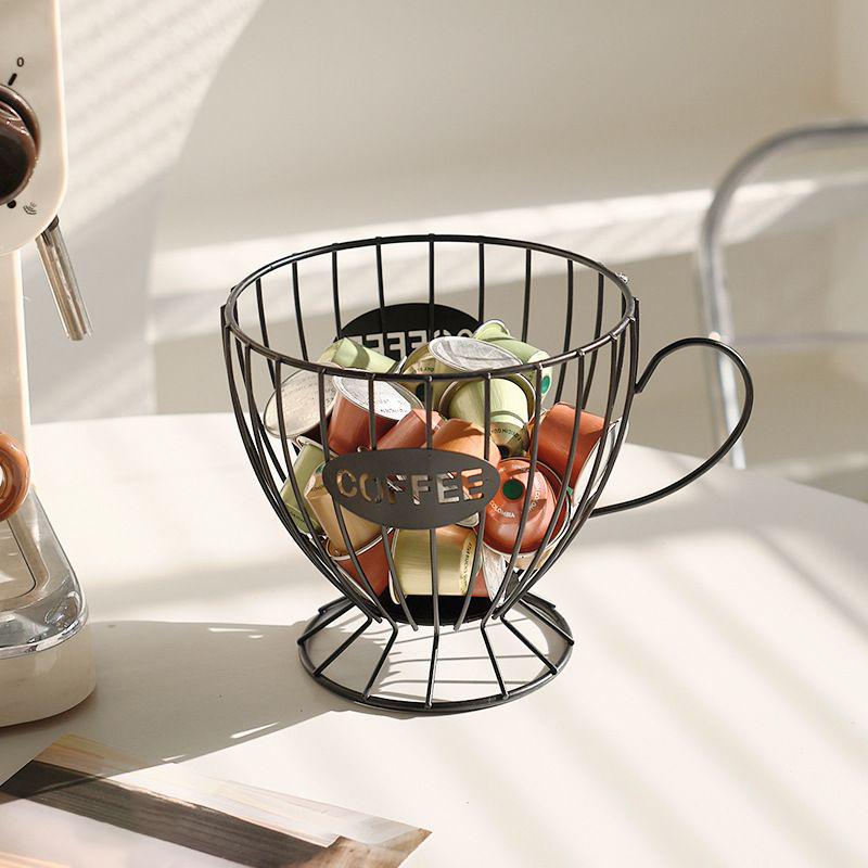 Coffee Pod Basket Metal Wire Large Capacity Reusable Modern Organizer Coffee Pod Holder Organizer for Home Kitchen Study Cafe