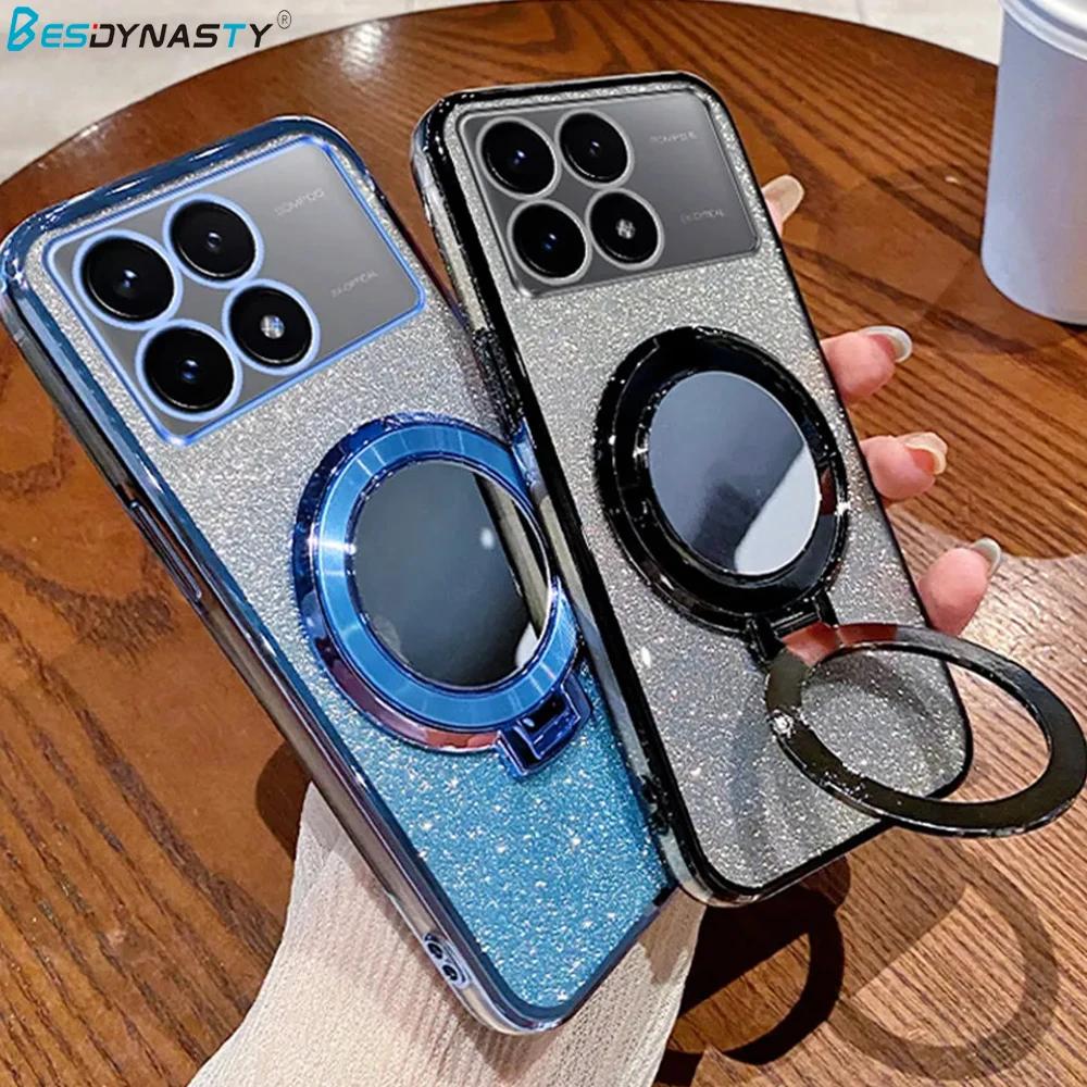Luxury Glitter Mirror Stand Case For Xiaomi POCO F8 Pro F7 X7 PRO F6 X6 F5 Pro Bracket Holder Magnetic Gradient Cover