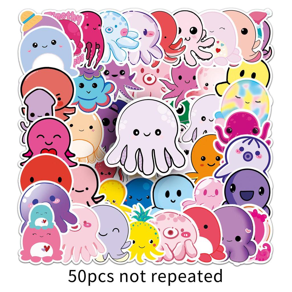 50pcs Cartoon Octopus Waterproof Stickers for Suitcase, Scooter, Computer, Tablet, and More