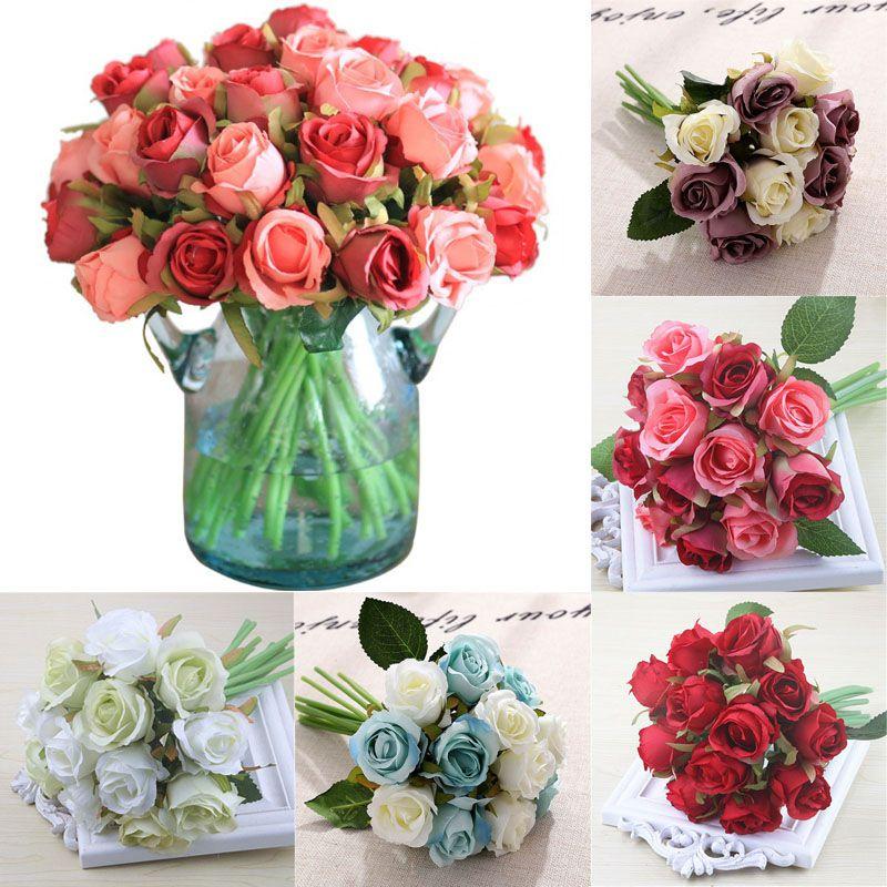 Lifelike 12 Head Artificial Flowers Rose Silk Bouquet For Bridal Weddings And Events