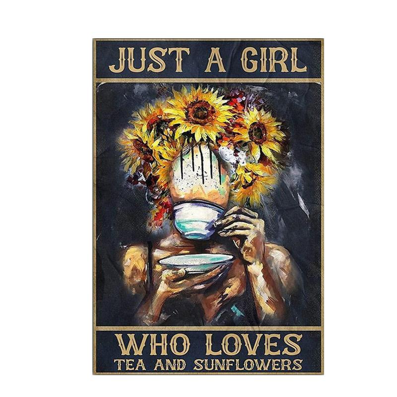 Retro Art Abstract Figure Sunflower Girl Posters Prints Fashion Slogan Canvas Painting Wall Picture for Living Room Home Decor