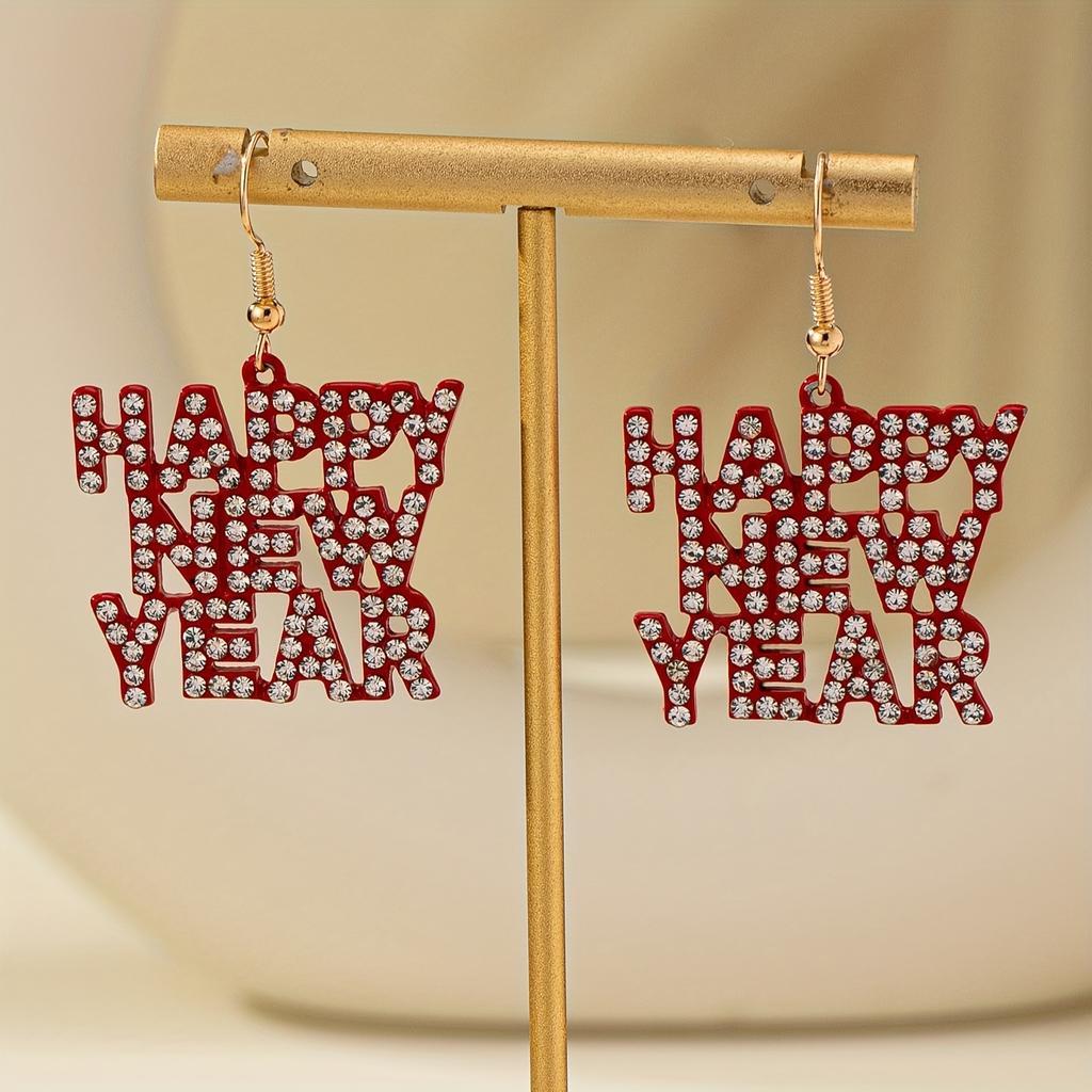 A Pair Of Simple Classic Letters Happy New Year Trendy Fashion And Versatile Women's Earrings