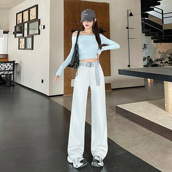 Women's 2025 High-Waisted Ripped Wide-Leg Jeans - Spring/Autumn Thin Style, Loose Petite Fit, Straight Narrow-Leg.