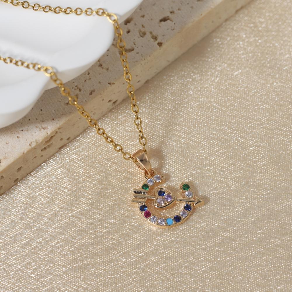 Purple Teardrop Zirconia Heart Pendant Necklace, Golden Tone Dainty Jewelry for Women