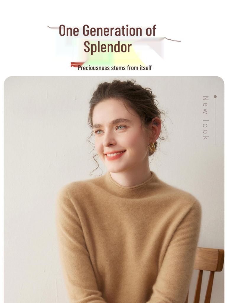 Women's Half-High Neck Baby Goat Cashmere Sweater - Thick, Soft, and Skin-Friendly for Autumn and Winter