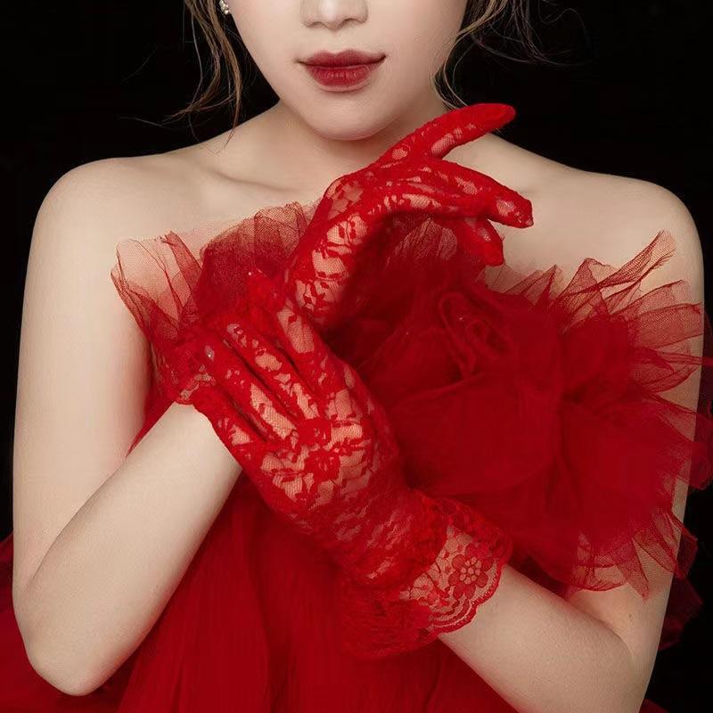Women’s Summer Lace Gloves Short, Floral Mesh Gloves, Breathable Thin Gloves for Wedding Party Dance Formal Events