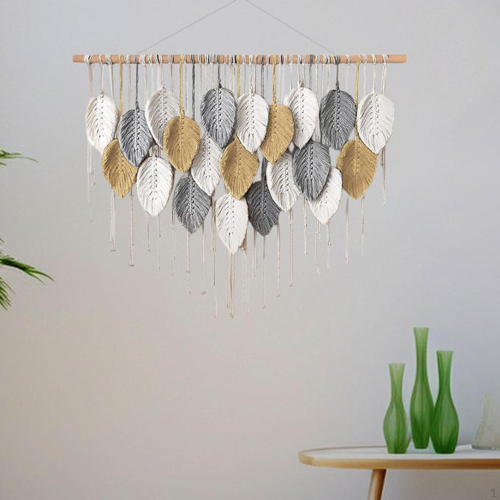 Macrame Wall Hanging Boho Leaves Tapestry, Chic, Ornament Woven Tapestry for Nursery