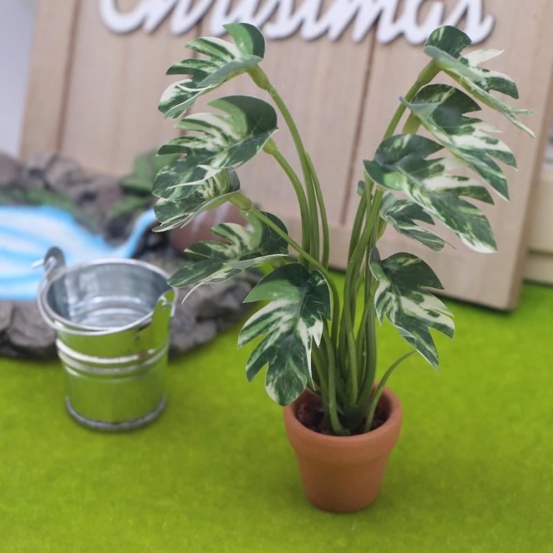 1/12 Dollhouse Simulation Monstera Green Plant Potted Dollhouse Home Decoration Micro Landscape Garden Bonsai Model