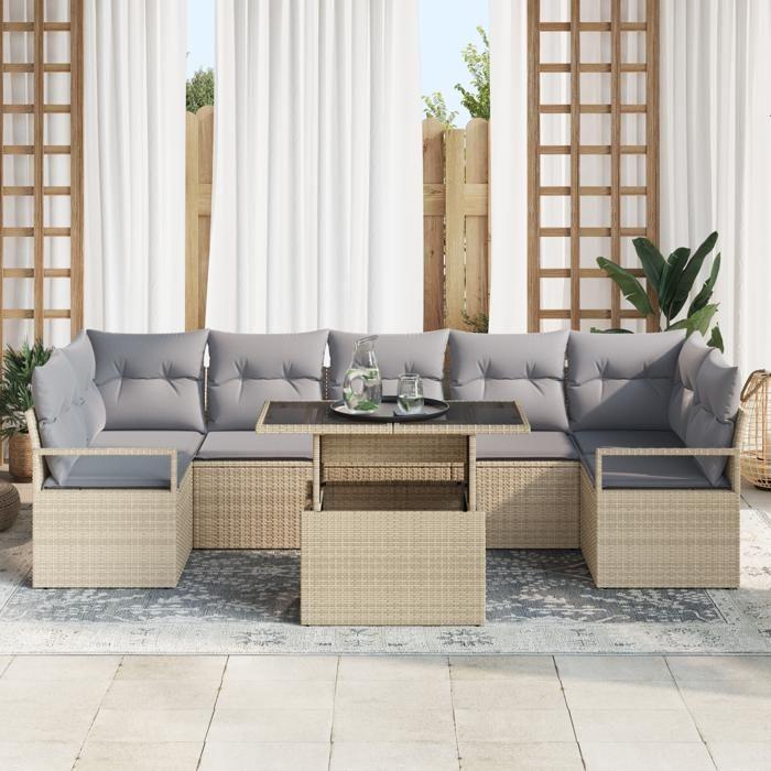 8-Piece Garden Sofa Set with Beige Cushions Poly Rattan, 2-Seater Garden Sofa with Beige Cushions Rattan 3348776