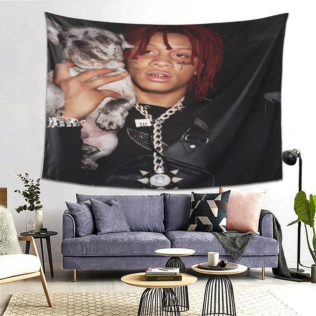 Hip Hop Rapper Trippie Redd Dog-Hugging Tapestry, Cool and Stylish American Street Room Decoration