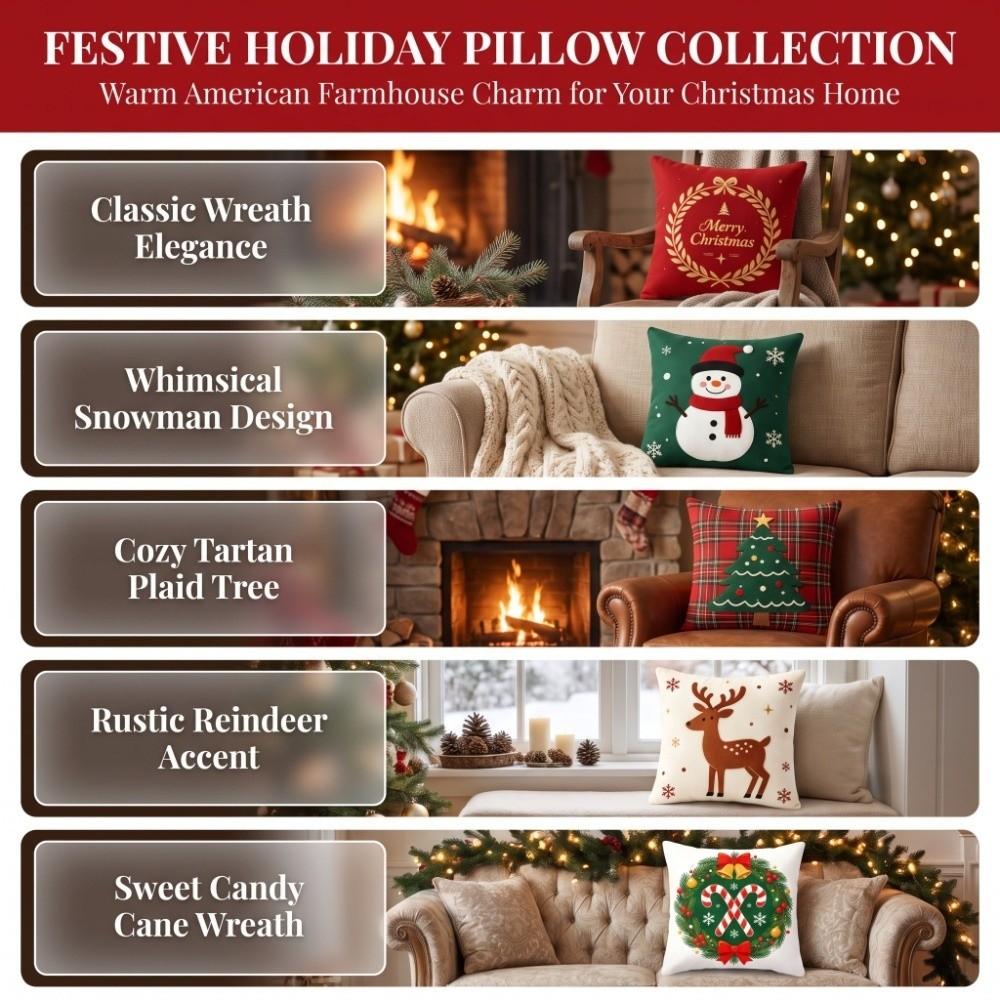 2D Flat Christmas Pillow Cover Christmas Tree Xmas Tree Pillowslip Throw Cushion Case Winter Decor
